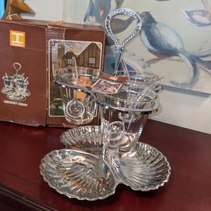 Irvinware VTG Clamshell Bowls, Glass Dishes & Spoons W/ Box Gourmet Lazy Susan